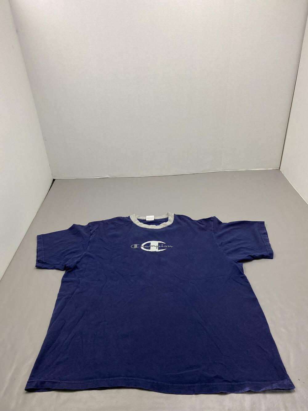 Champion Shirt Mens XL Blue Ringer Logo Graphic Crew Neck Cotton Jersey